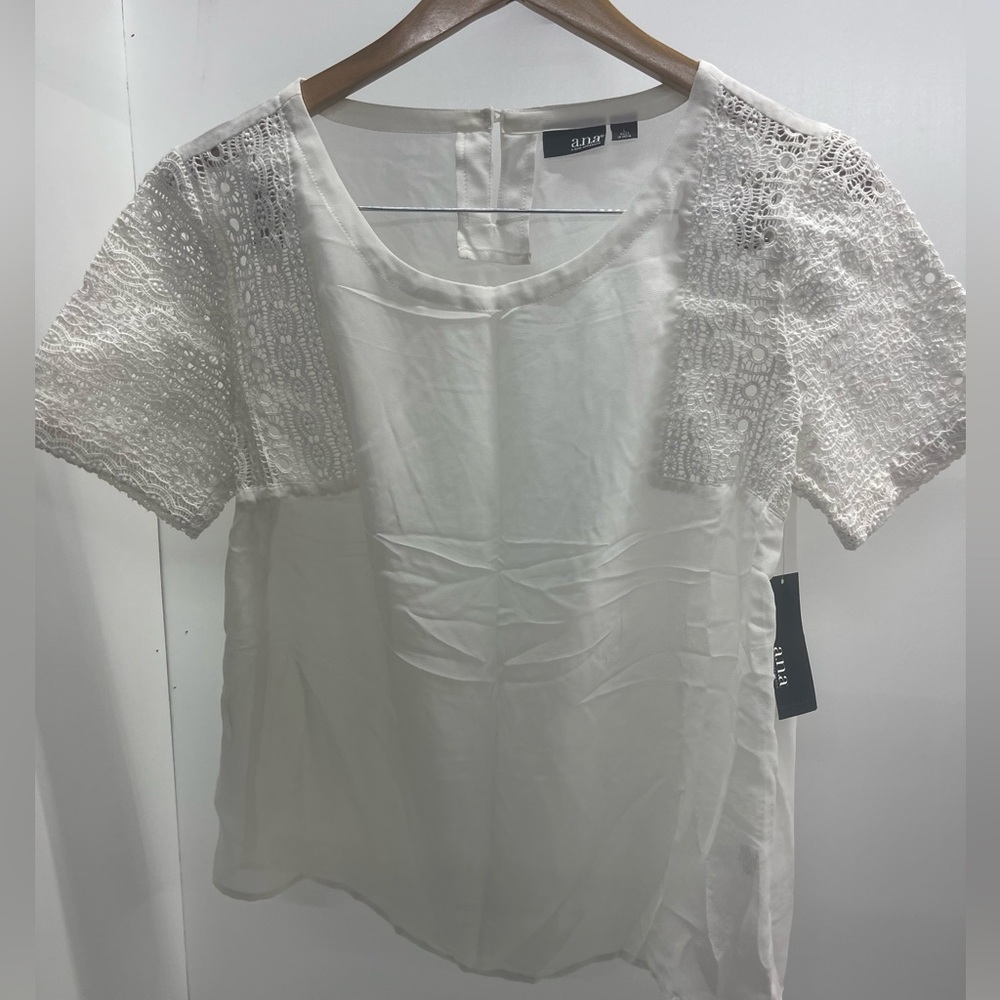 A.N.A White Lace Sleeve Scoop Neck Top